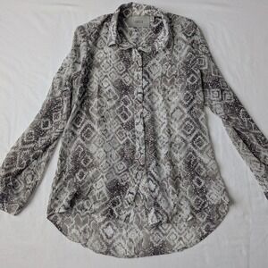 Creative Commune Blouse‎ Women Small Snakeskin Print Button-Up Sheer Top